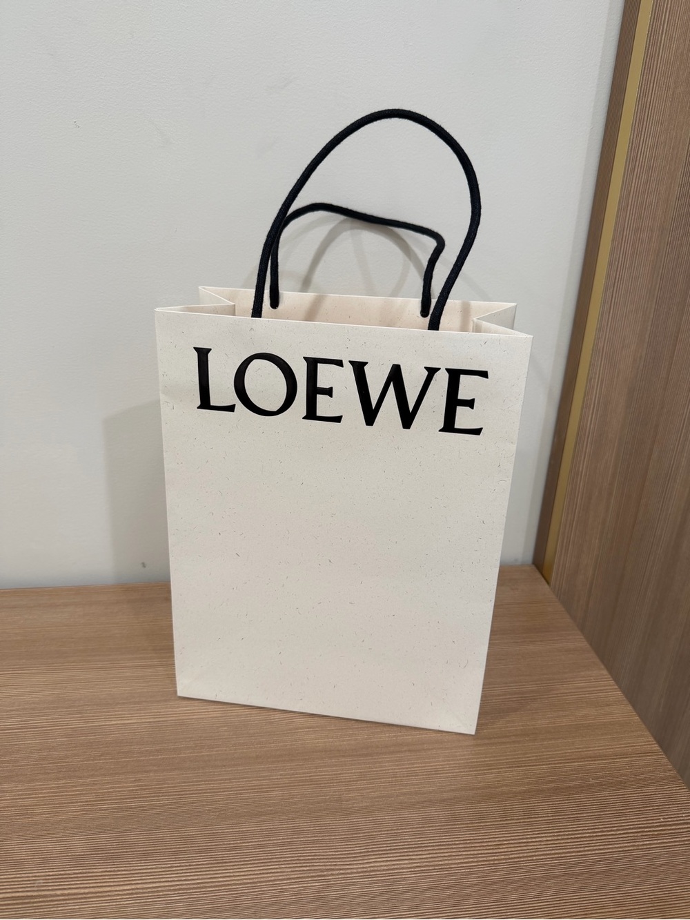 Authentic LOEWE White Textured Paper Shopping Gift Bag Black Cord Handles 9x12”